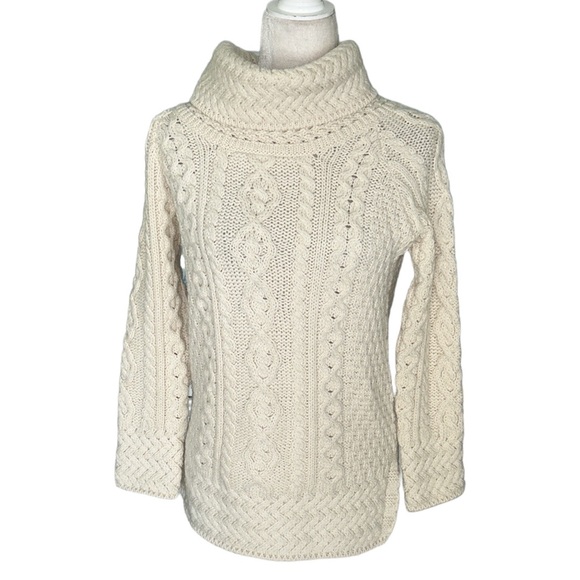 Aran Ireland Ivory Cable Knit Cowl Neck Tunic Sweater - XS - Picture 5 of 15